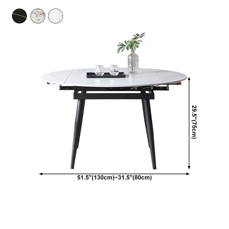 53.15''L Round Contemporary Dining Table Sintered Stone Table with 4 Black Metal Legs Clearhalo ' dining_table' 'Dining Tables & Seating' 'Dining Tables' 'furn' 'furn_dining_table' 'Furniture' 'furniture_dining_table' 'Kitchen & Dining Furniture' 'kitchen&dining_furn' 'kitchen' 'kitchen_dining_table' 4238889
