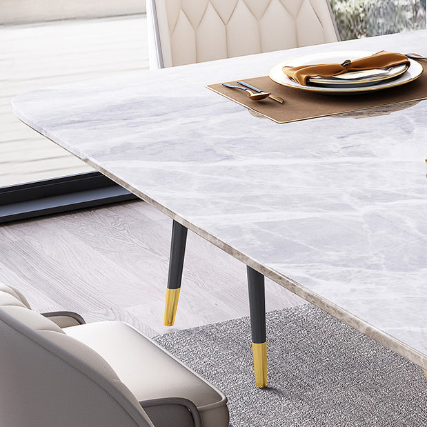 Rectangle Traditional Luxury Table Grey Sintered Stone Table with Gold Pedestal Base Clearhalo ' dining_table' 'Dining Tables & Seating' 'Dining Tables' 'furn' 'furn_dining_table' 'Furniture' 'furniture_dining_table' 'Kitchen & Dining Furniture' 'kitchen&dining_furn' 'kitchen' 'kitchen_dining_table' 4238910