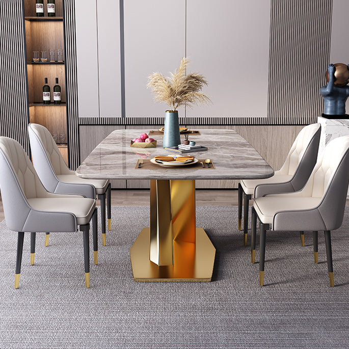 Rectangle Traditional Luxury Table Grey Sintered Stone Table with Gold Pedestal Base Clearhalo ' dining_table' 'Dining Tables & Seating' 'Dining Tables' 'furn' 'furn_dining_table' 'Furniture' 'furniture_dining_table' 'Kitchen & Dining Furniture' 'kitchen&dining_furn' 'kitchen' 'kitchen_dining_table' 4238914