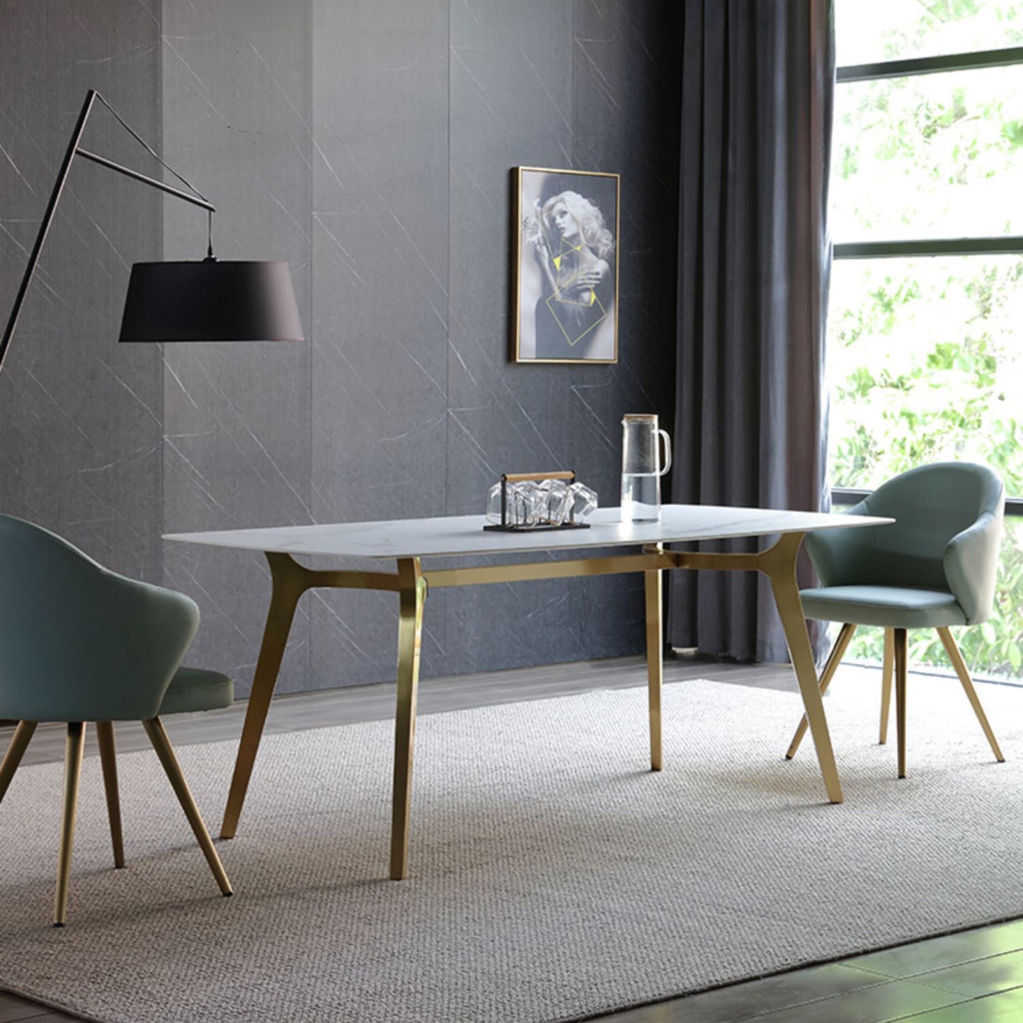 Traditional Luxury Dining Table Sintered Stone 4 Legs Table with Gold Frame Clearhalo ' dining_table' 'Dining Tables & Seating' 'Dining Tables' 'furn' 'furn_dining_table' 'Furniture' 'furniture_dining_table' 'Kitchen & Dining Furniture' 'kitchen&dining_furn' 'kitchen' 'kitchen_dining_table' 4238922