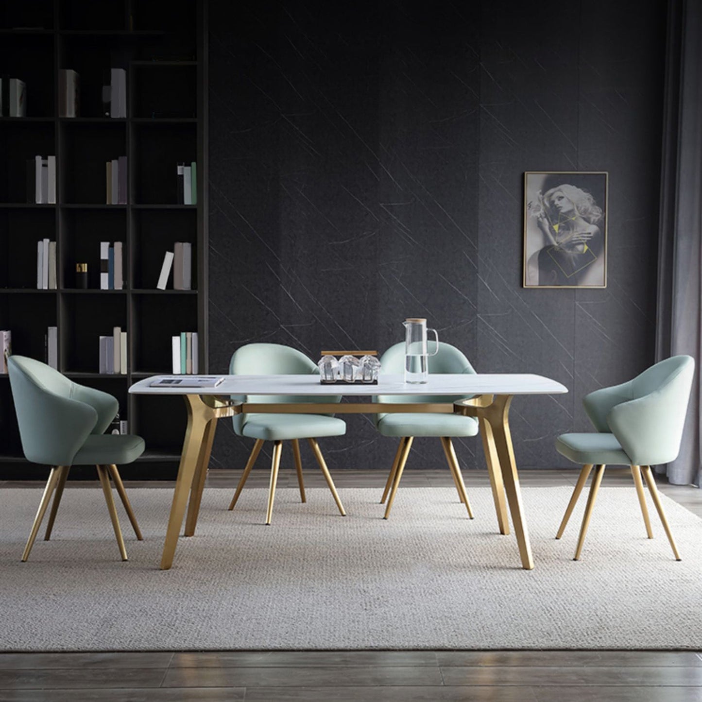 Traditional Luxury Dining Table Sintered Stone 4 Legs Table with Gold Frame Clearhalo ' dining_table' 'Dining Tables & Seating' 'Dining Tables' 'furn' 'furn_dining_table' 'Furniture' 'furniture_dining_table' 'Kitchen & Dining Furniture' 'kitchen&dining_furn' 'kitchen' 'kitchen_dining_table' 4238923