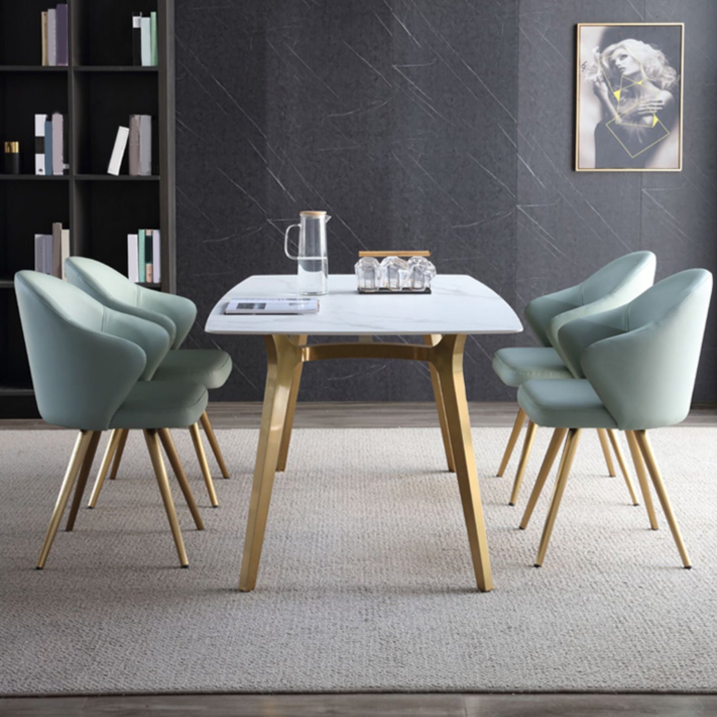 Traditional Luxury Dining Table Sintered Stone 4 Legs Table with Gold Frame Clearhalo ' dining_table' 'Dining Tables & Seating' 'Dining Tables' 'furn' 'furn_dining_table' 'Furniture' 'furniture_dining_table' 'Kitchen & Dining Furniture' 'kitchen&dining_furn' 'kitchen' 'kitchen_dining_table' 4238924