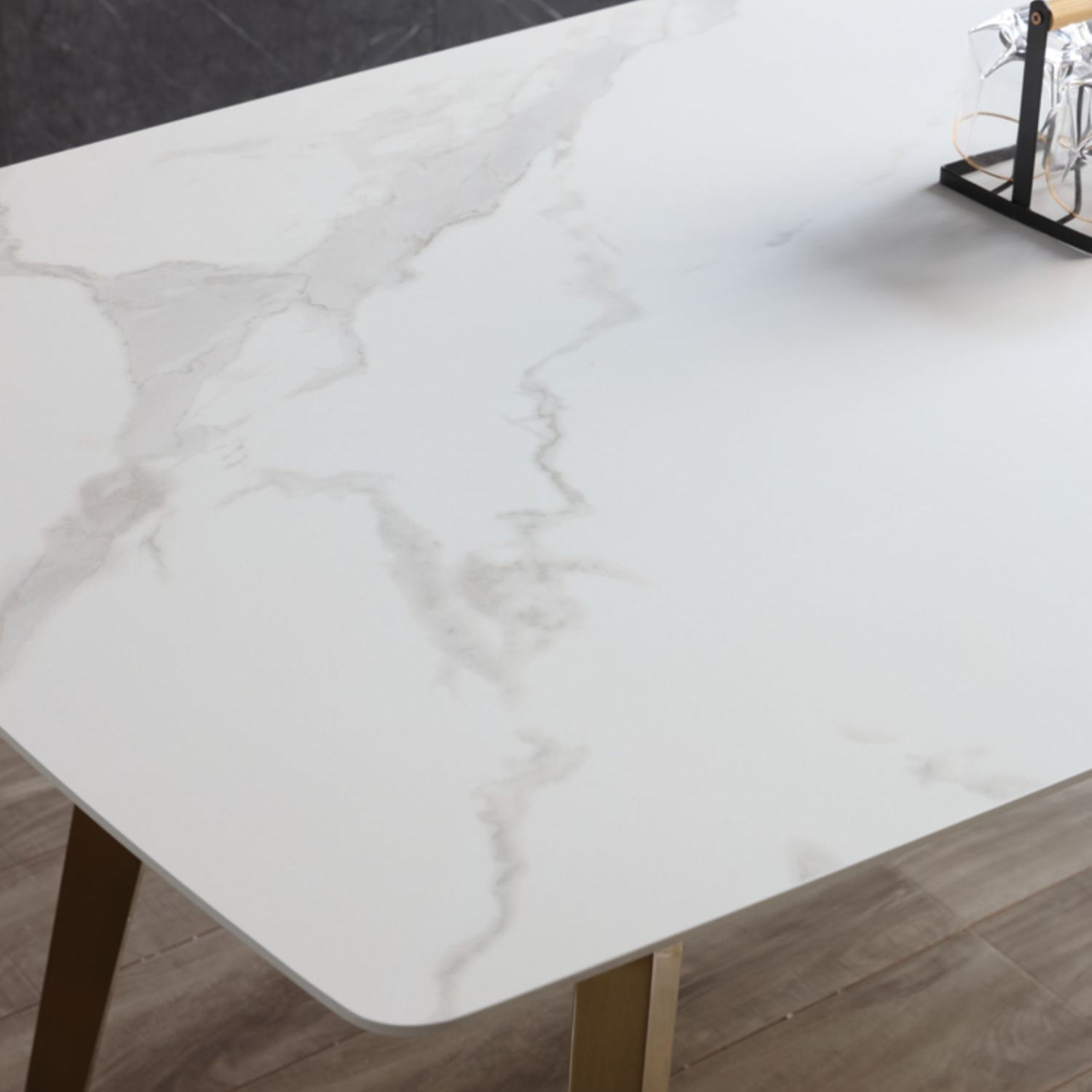 Traditional Luxury Dining Table Sintered Stone 4 Legs Table with Gold Frame Clearhalo ' dining_table' 'Dining Tables & Seating' 'Dining Tables' 'furn' 'furn_dining_table' 'Furniture' 'furniture_dining_table' 'Kitchen & Dining Furniture' 'kitchen&dining_furn' 'kitchen' 'kitchen_dining_table' 4238928