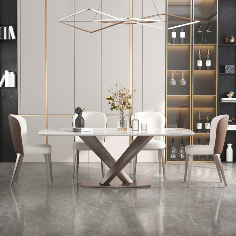 Traditional Luxury Dining Table Rectangle Sintered Stone Top Table with Metal Base Clearhalo ' dining_table' 'Dining Tables & Seating' 'Dining Tables' 'furn' 'furn_dining_table' 'Furniture' 'furniture_dining_table' 'Kitchen & Dining Furniture' 'kitchen&dining_furn' 'kitchen' 'kitchen_dining_table' 4238938