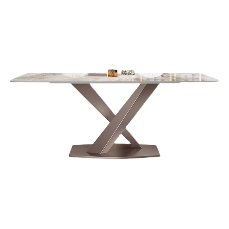 Traditional Luxury Dining Table Rectangle Sintered Stone Top Table with Metal Base Without Chairs Clearhalo ' dining_table' 'Dining Tables & Seating' 'Dining Tables' 'furn' 'furn_dining_table' 'Furniture' 'furniture_dining_table' 'Kitchen & Dining Furniture' 'kitchen&dining_furn' 'kitchen' 'kitchen_dining_table' 4238940