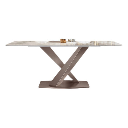 Traditional Luxury Dining Table Rectangle Sintered Stone Top Table with Metal Base Without Chairs Clearhalo ' dining_table' 'Dining Tables & Seating' 'Dining Tables' 'furn' 'furn_dining_table' 'Furniture' 'furniture_dining_table' 'Kitchen & Dining Furniture' 'kitchen&dining_furn' 'kitchen' 'kitchen_dining_table' 4238940