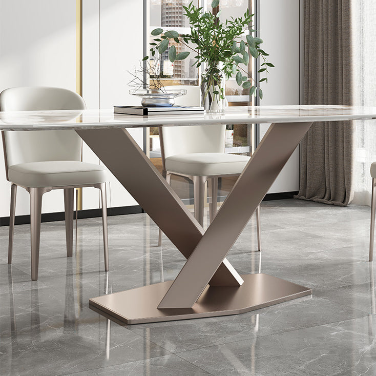 Traditional Luxury Dining Table Rectangle Sintered Stone Top Table with Metal Base Clearhalo ' dining_table' 'Dining Tables & Seating' 'Dining Tables' 'furn' 'furn_dining_table' 'Furniture' 'furniture_dining_table' 'Kitchen & Dining Furniture' 'kitchen&dining_furn' 'kitchen' 'kitchen_dining_table' 4238941