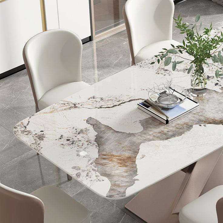 Traditional Luxury Dining Table Rectangle Sintered Stone Top Table with Metal Base Clearhalo ' dining_table' 'Dining Tables & Seating' 'Dining Tables' 'furn' 'furn_dining_table' 'Furniture' 'furniture_dining_table' 'Kitchen & Dining Furniture' 'kitchen&dining_furn' 'kitchen' 'kitchen_dining_table' 4238943