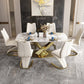 Traditional Luxury Dining Table Rectangle Sintered Stone Pedestal Table with Gold Frame Clearhalo ' dining_table' 'Dining Tables & Seating' 'Dining Tables' 'furn' 'furn_dining_table' 'Furniture' 'furniture_dining_table' 'Kitchen & Dining Furniture' 'kitchen&dining_furn' 'kitchen' 'kitchen_dining_table' 4238951
