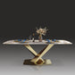 Traditional Luxury Dining Table Rectangle Sintered Stone Pedestal Table with Gold Frame Clearhalo ' dining_table' 'Dining Tables & Seating' 'Dining Tables' 'furn' 'furn_dining_table' 'Furniture' 'furniture_dining_table' 'Kitchen & Dining Furniture' 'kitchen&dining_furn' 'kitchen' 'kitchen_dining_table' 4238957