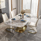 Traditional Luxury Dining Table Rectangle Sintered Stone Pedestal Table with Gold Frame Clearhalo ' dining_table' 'Dining Tables & Seating' 'Dining Tables' 'furn' 'furn_dining_table' 'Furniture' 'furniture_dining_table' 'Kitchen & Dining Furniture' 'kitchen&dining_furn' 'kitchen' 'kitchen_dining_table' 4238958
