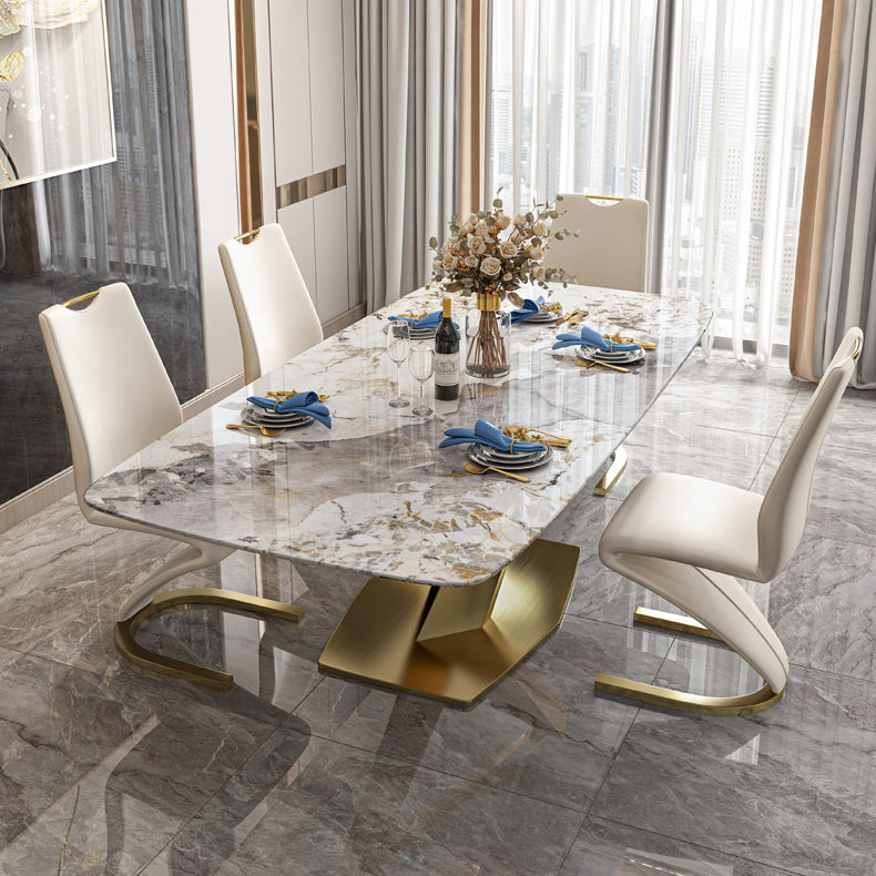 Traditional Luxury Dining Table Rectangle Sintered Stone Pedestal Table with Gold Frame Clearhalo ' dining_table' 'Dining Tables & Seating' 'Dining Tables' 'furn' 'furn_dining_table' 'Furniture' 'furniture_dining_table' 'Kitchen & Dining Furniture' 'kitchen&dining_furn' 'kitchen' 'kitchen_dining_table' 4238958