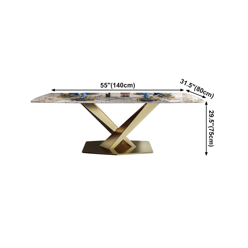 Traditional Luxury Dining Table Rectangle Sintered Stone Pedestal Table with Gold Frame Clearhalo ' dining_table' 'Dining Tables & Seating' 'Dining Tables' 'furn' 'furn_dining_table' 'Furniture' 'furniture_dining_table' 'Kitchen & Dining Furniture' 'kitchen&dining_furn' 'kitchen' 'kitchen_dining_table' 4238960
