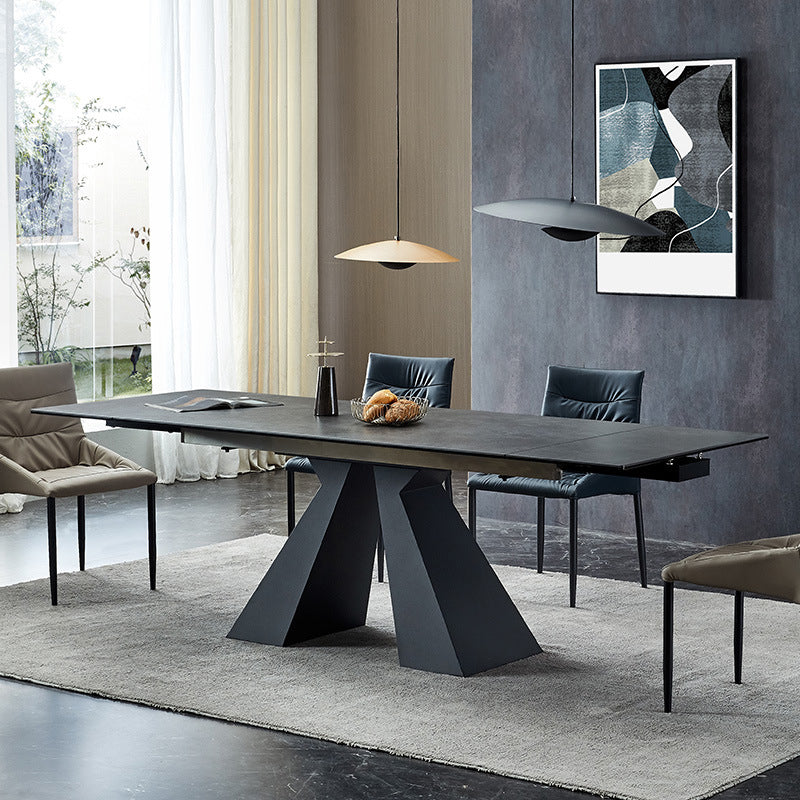 Modern Gray Dining Table Rectangle Sintered Stone Dining Table with Metal Base Clearhalo ' dining_table' 'Dining Tables & Seating' 'Dining Tables' 'furn' 'furn_dining_table' 'Furniture' 'furniture_dining_table' 'Kitchen & Dining Furniture' 'kitchen&dining_furn' 'kitchen' 'kitchen_dining_table' 4238961