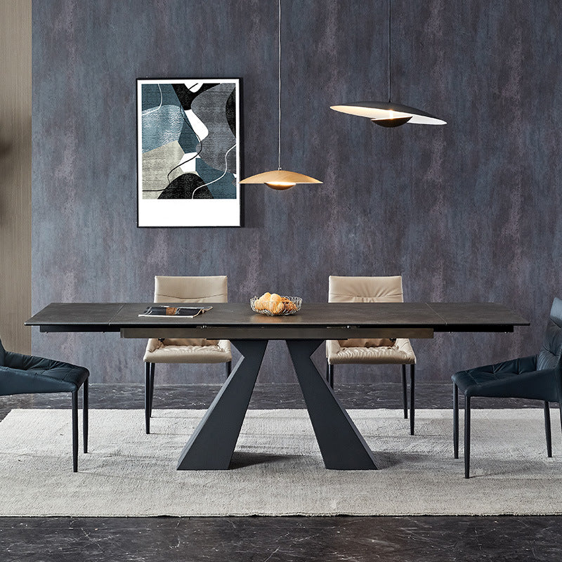 Modern Gray Dining Table Rectangle Sintered Stone Dining Table with Metal Base Clearhalo ' dining_table' 'Dining Tables & Seating' 'Dining Tables' 'furn' 'furn_dining_table' 'Furniture' 'furniture_dining_table' 'Kitchen & Dining Furniture' 'kitchen&dining_furn' 'kitchen' 'kitchen_dining_table' 4238962