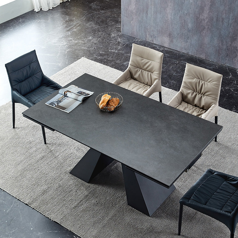 Modern Gray Dining Table Rectangle Sintered Stone Dining Table with Metal Base Clearhalo ' dining_table' 'Dining Tables & Seating' 'Dining Tables' 'furn' 'furn_dining_table' 'Furniture' 'furniture_dining_table' 'Kitchen & Dining Furniture' 'kitchen&dining_furn' 'kitchen' 'kitchen_dining_table' 4238964