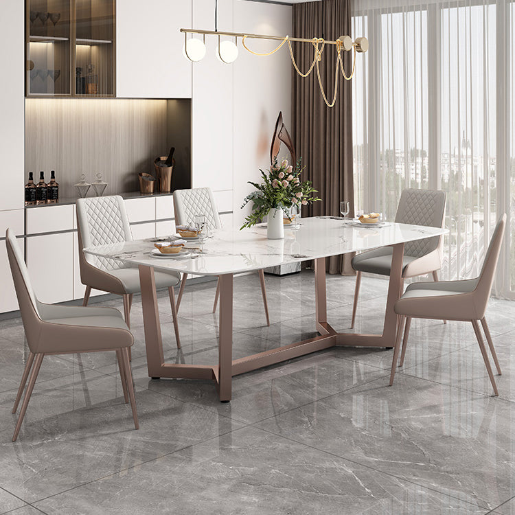 Traditional Luxury Dining Table Rectangle Sintered Stone Trestle Base Table Clearhalo ' dining_table' 'Dining Tables & Seating' 'Dining Tables' 'furn' 'furn_dining_table' 'Furniture' 'furniture_dining_table' 'Kitchen & Dining Furniture' 'kitchen&dining_furn' 'kitchen' 'kitchen_dining_table' 4238972