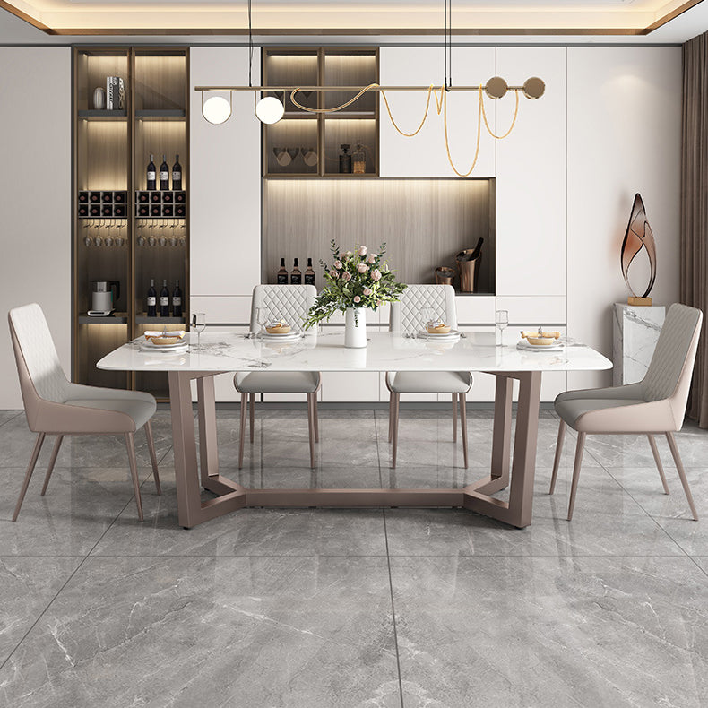 Traditional Luxury Dining Table Rectangle Sintered Stone Trestle Base Table Clearhalo ' dining_table' 'Dining Tables & Seating' 'Dining Tables' 'furn' 'furn_dining_table' 'Furniture' 'furniture_dining_table' 'Kitchen & Dining Furniture' 'kitchen&dining_furn' 'kitchen' 'kitchen_dining_table' 4238973