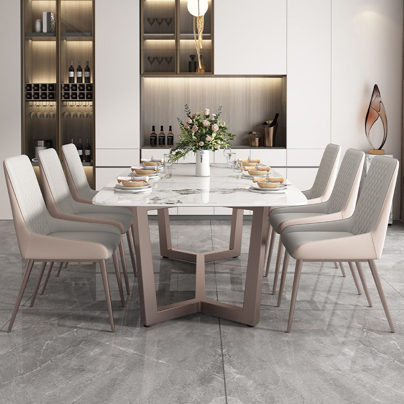 Traditional Luxury Dining Table Rectangle Sintered Stone Trestle Base Table Clearhalo ' dining_table' 'Dining Tables & Seating' 'Dining Tables' 'furn' 'furn_dining_table' 'Furniture' 'furniture_dining_table' 'Kitchen & Dining Furniture' 'kitchen&dining_furn' 'kitchen' 'kitchen_dining_table' 4238974