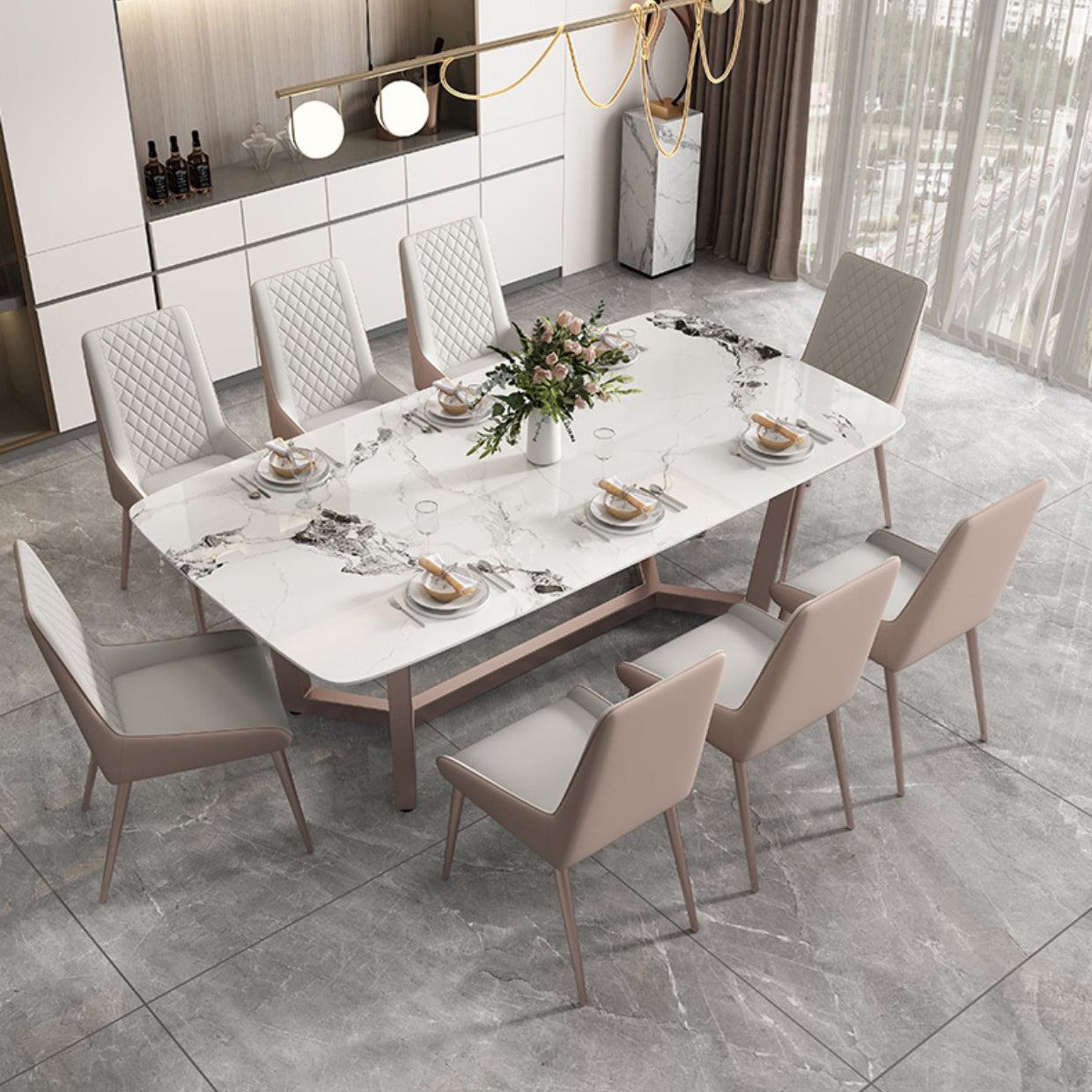Traditional Luxury Dining Table Rectangle Sintered Stone Trestle Base Table Clearhalo ' dining_table' 'Dining Tables & Seating' 'Dining Tables' 'furn' 'furn_dining_table' 'Furniture' 'furniture_dining_table' 'Kitchen & Dining Furniture' 'kitchen&dining_furn' 'kitchen' 'kitchen_dining_table' 4238975