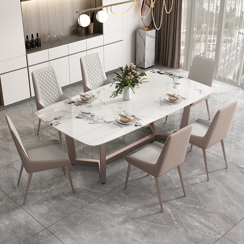 Traditional Luxury Dining Table Rectangle Sintered Stone Trestle Base Table Clearhalo ' dining_table' 'Dining Tables & Seating' 'Dining Tables' 'furn' 'furn_dining_table' 'Furniture' 'furniture_dining_table' 'Kitchen & Dining Furniture' 'kitchen&dining_furn' 'kitchen' 'kitchen_dining_table' 4238981