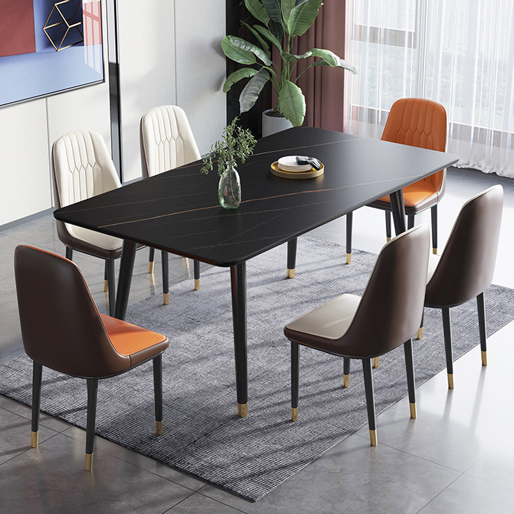 Sintered Stone Dining Table 4 Legs Base Rectangle Table for Home Black Gold Without Chairs Clearhalo ' dining_table' 'Dining Tables & Seating' 'Dining Tables' 'furn' 'furn_dining_table' 'Furniture' 'furniture_dining_table' 'Kitchen & Dining Furniture' 'kitchen&dining_furn' 'kitchen' 'kitchen_dining_table' 4238999