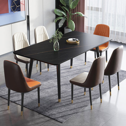 Sintered Stone Dining Table 4 Legs Base Rectangle Table for Home Black Gold Without Chairs Clearhalo ' dining_table' 'Dining Tables & Seating' 'Dining Tables' 'furn' 'furn_dining_table' 'Furniture' 'furniture_dining_table' 'Kitchen & Dining Furniture' 'kitchen&dining_furn' 'kitchen' 'kitchen_dining_table' 4238999