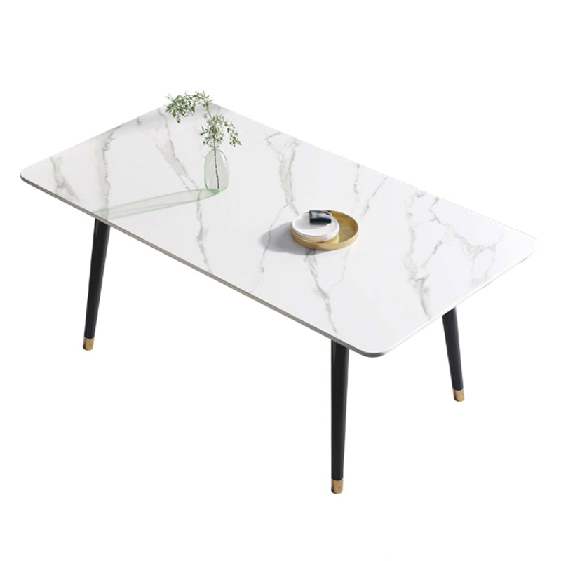 Sintered Stone Dining Table 4 Legs Base Rectangle Table for Home White Without Chairs Clearhalo ' dining_table' 'Dining Tables & Seating' 'Dining Tables' 'furn' 'furn_dining_table' 'Furniture' 'furniture_dining_table' 'Kitchen & Dining Furniture' 'kitchen&dining_furn' 'kitchen' 'kitchen_dining_table' 4239003