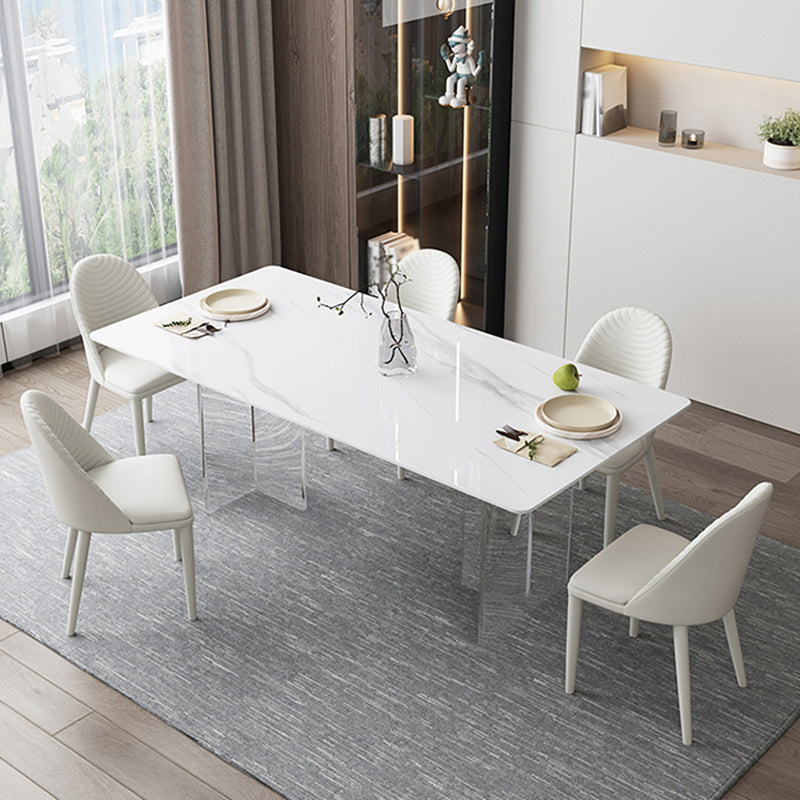 Modern White Dining Table Rectangle Sintered Stone Dining Table with Acrylic Legs Clearhalo ' dining_table' 'Dining Tables & Seating' 'Dining Tables' 'furn' 'furn_dining_table' 'Furniture' 'furniture_dining_table' 'Kitchen & Dining Furniture' 'kitchen&dining_furn' 'kitchen' 'kitchen_dining_table' 4239073