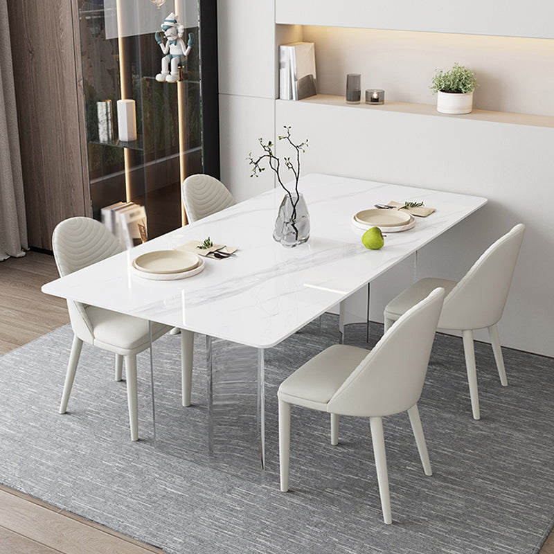 Modern White Dining Table Rectangle Sintered Stone Dining Table with Acrylic Legs Clearhalo ' dining_table' 'Dining Tables & Seating' 'Dining Tables' 'furn' 'furn_dining_table' 'Furniture' 'furniture_dining_table' 'Kitchen & Dining Furniture' 'kitchen&dining_furn' 'kitchen' 'kitchen_dining_table' 4239075