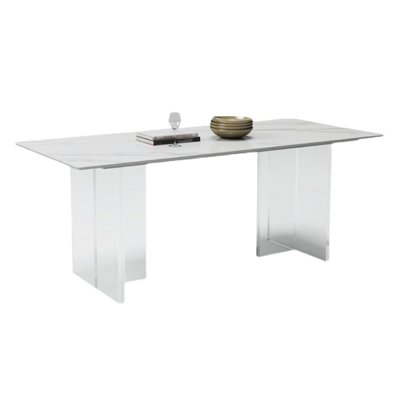 Modern White Dining Table Rectangle Sintered Stone Dining Table with Acrylic Legs Without Chairs Clearhalo ' dining_table' 'Dining Tables & Seating' 'Dining Tables' 'furn' 'furn_dining_table' 'Furniture' 'furniture_dining_table' 'Kitchen & Dining Furniture' 'kitchen&dining_furn' 'kitchen' 'kitchen_dining_table' 4239076