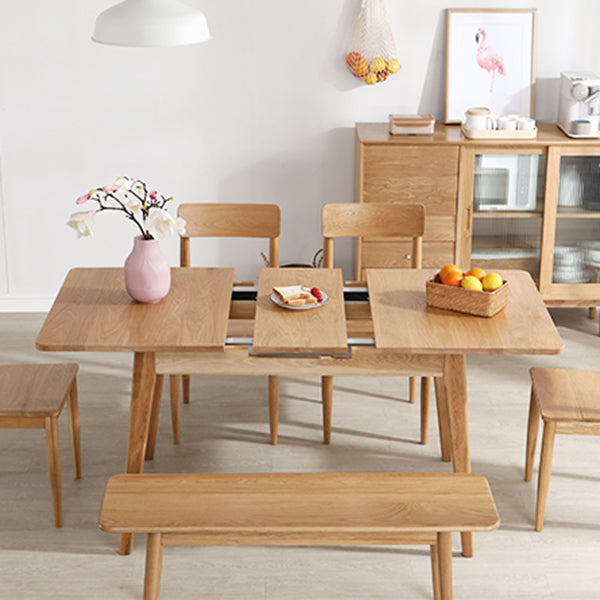 Rectangle 4 Legs Dining Table Wood Color Extendable Table with Oakwood Solid Wood Clearhalo ' dining_table' 'Dining Tables & Seating' 'Dining Tables' 'furn' 'furn_dining_table' 'Furniture' 'furniture_dining_table' 'Kitchen & Dining Furniture' 'kitchen&dining_furn' 'kitchen' 'kitchen_dining_table' 4239095