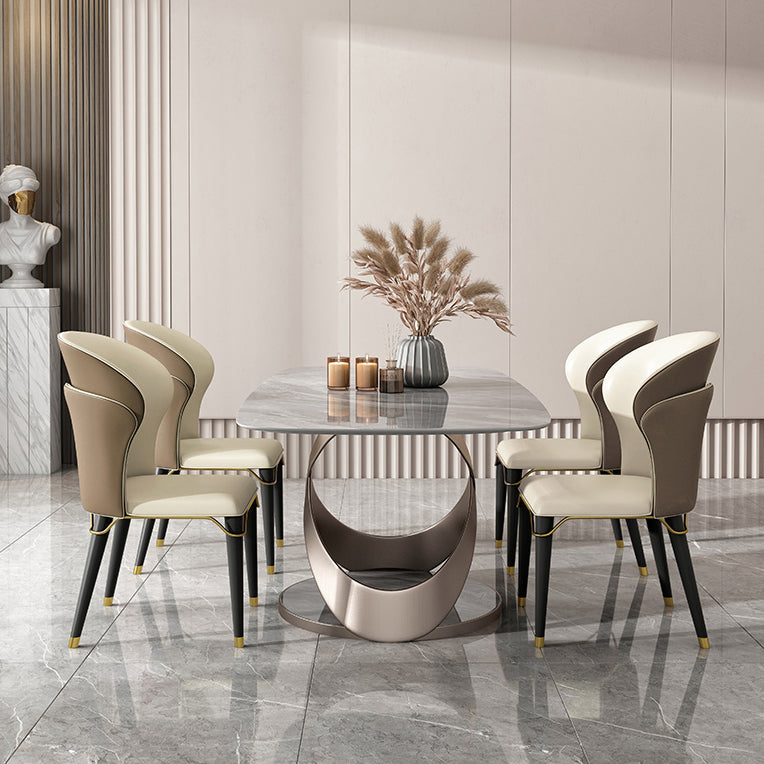 Luxury Sintered Stone Top Table Rectangle Grey Table with Gold Metal Pedestal Clearhalo ' dining_table' 'Dining Tables & Seating' 'Dining Tables' 'furn' 'furn_dining_table' 'Furniture' 'furniture_dining_table' 'Kitchen & Dining Furniture' 'kitchen&dining_furn' 'kitchen' 'kitchen_dining_table' 4239198