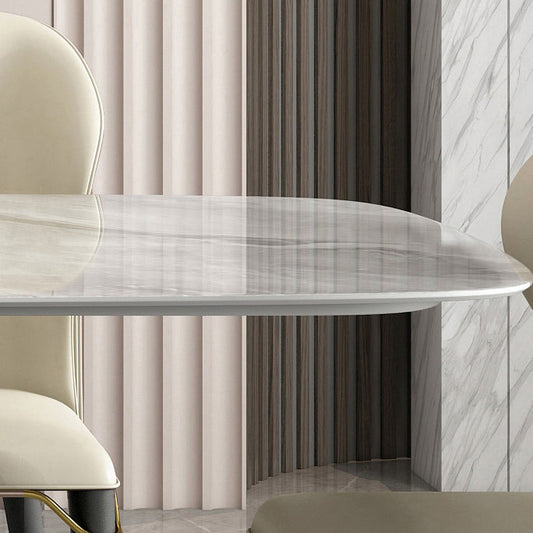 Luxury Sintered Stone Top Table Rectangle Grey Table with Gold Metal Pedestal