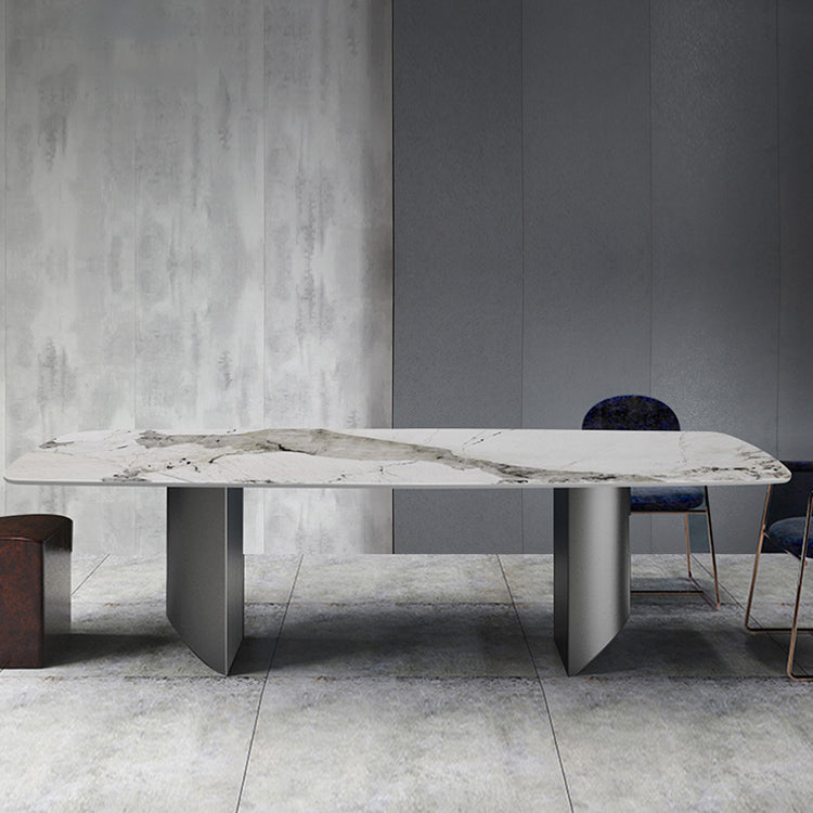Metal Traditional Luxury Rectangle Table Sintered Stone Indoor Table for Kitchen Clearhalo ' dining_table' 'Dining Tables & Seating' 'Dining Tables' 'furn' 'furn_dining_table' 'Furniture' 'furniture_dining_table' 'Kitchen & Dining Furniture' 'kitchen&dining_furn' 'kitchen' 'kitchen_dining_table' 4239252