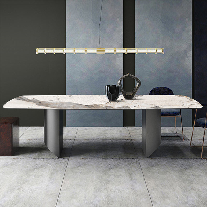 Metal Traditional Luxury Rectangle Table Sintered Stone Indoor Table for Kitchen Clearhalo ' dining_table' 'Dining Tables & Seating' 'Dining Tables' 'furn' 'furn_dining_table' 'Furniture' 'furniture_dining_table' 'Kitchen & Dining Furniture' 'kitchen&dining_furn' 'kitchen' 'kitchen_dining_table' 4239253