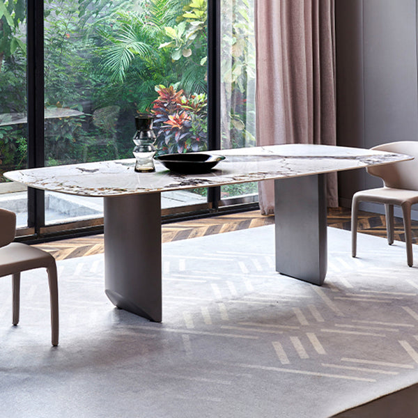 Metal Traditional Luxury Rectangle Table Sintered Stone Indoor Table for Kitchen Clearhalo ' dining_table' 'Dining Tables & Seating' 'Dining Tables' 'furn' 'furn_dining_table' 'Furniture' 'furniture_dining_table' 'Kitchen & Dining Furniture' 'kitchen&dining_furn' 'kitchen' 'kitchen_dining_table' 4239262