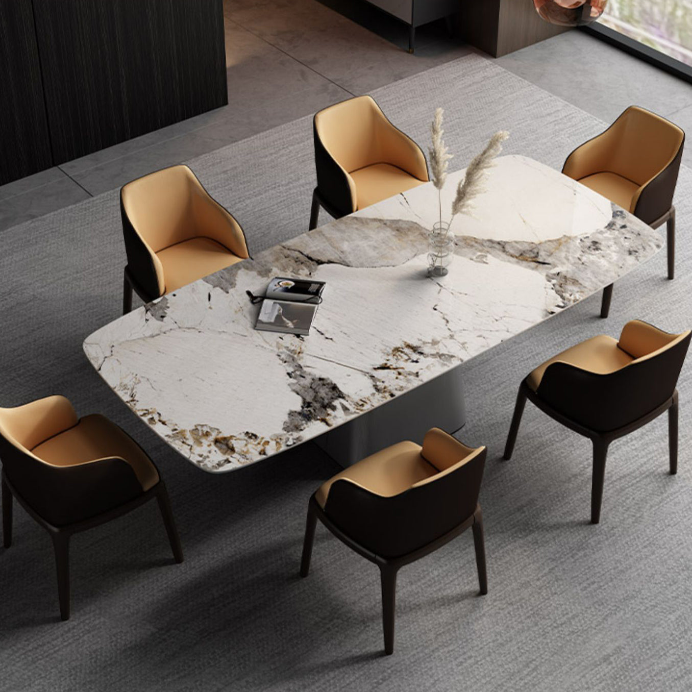 Metal Traditional Luxury Rectangular Table Sintered Stone Table Clearhalo ' dining_table' 'Dining Tables & Seating' 'Dining Tables' 'furn' 'furn_dining_table' 'Furniture' 'furniture_dining_table' 'Kitchen & Dining Furniture' 'kitchen&dining_furn' 'kitchen' 'kitchen_dining_table' 4239276