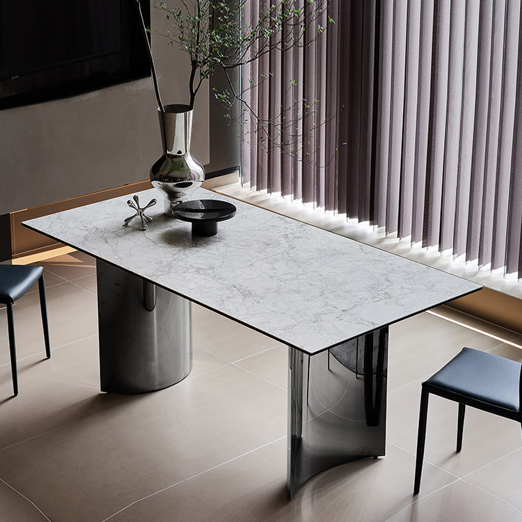 Metal Traditional Luxury Rectangle Table White Sintered Stone Table for Kitchen and Dining Room Clearhalo ' dining_table' 'Dining Tables & Seating' 'Dining Tables' 'furn' 'furn_dining_table' 'Furniture' 'furniture_dining_table' 'Kitchen & Dining Furniture' 'kitchen&dining_furn' 'kitchen' 'kitchen_dining_table' 4239281