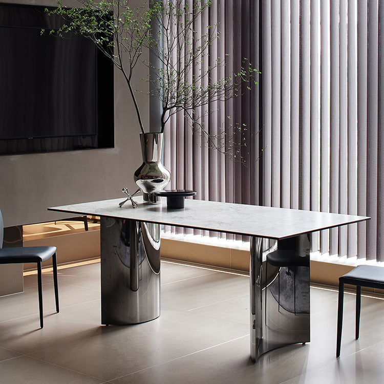 Metal Traditional Luxury Rectangle Table White Sintered Stone Table for Kitchen and Dining Room Clearhalo ' dining_table' 'Dining Tables & Seating' 'Dining Tables' 'furn' 'furn_dining_table' 'Furniture' 'furniture_dining_table' 'Kitchen & Dining Furniture' 'kitchen&dining_furn' 'kitchen' 'kitchen_dining_table' 4239283