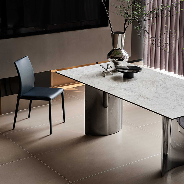 Metal Traditional Luxury Rectangle Table White Sintered Stone Table for Kitchen and Dining Room Clearhalo ' dining_table' 'Dining Tables & Seating' 'Dining Tables' 'furn' 'furn_dining_table' 'Furniture' 'furniture_dining_table' 'Kitchen & Dining Furniture' 'kitchen&dining_furn' 'kitchen' 'kitchen_dining_table' 4239284