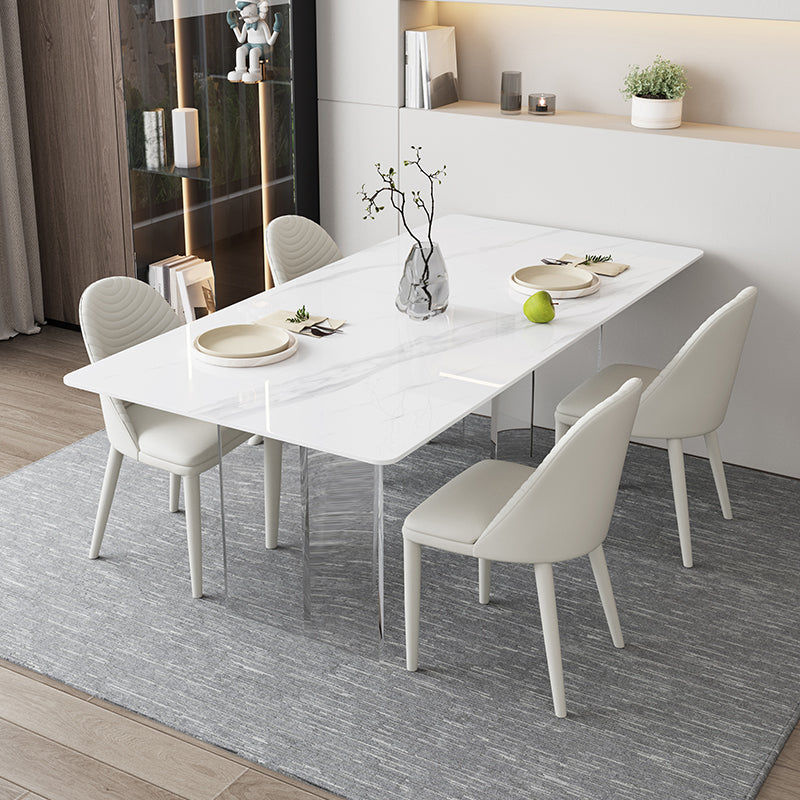 Modern Rectangle Dining Table White Sintered Stone Dining Table with Acrylic Base for Kitchen Clearhalo ' dining_table' 'Dining Tables & Seating' 'Dining Tables' 'furn' 'furn_dining_table' 'Furniture' 'furniture_dining_table' 'Kitchen & Dining Furniture' 'kitchen&dining_furn' 'kitchen' 'kitchen_dining_table' 4239302