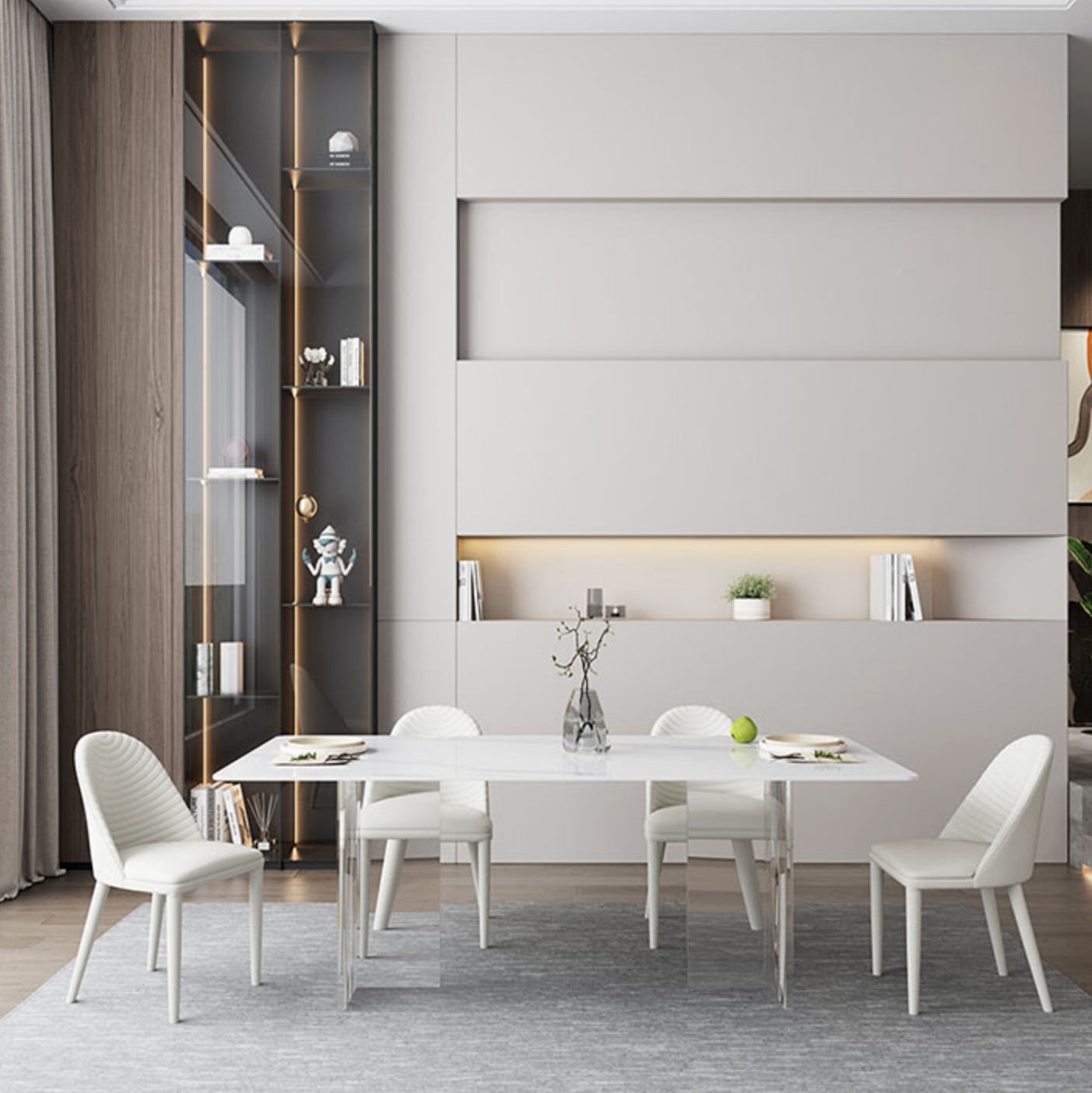 Modern Rectangle Dining Table White Sintered Stone Dining Table with Acrylic Base for Kitchen Clearhalo ' dining_table' 'Dining Tables & Seating' 'Dining Tables' 'furn' 'furn_dining_table' 'Furniture' 'furniture_dining_table' 'Kitchen & Dining Furniture' 'kitchen&dining_furn' 'kitchen' 'kitchen_dining_table' 4239303
