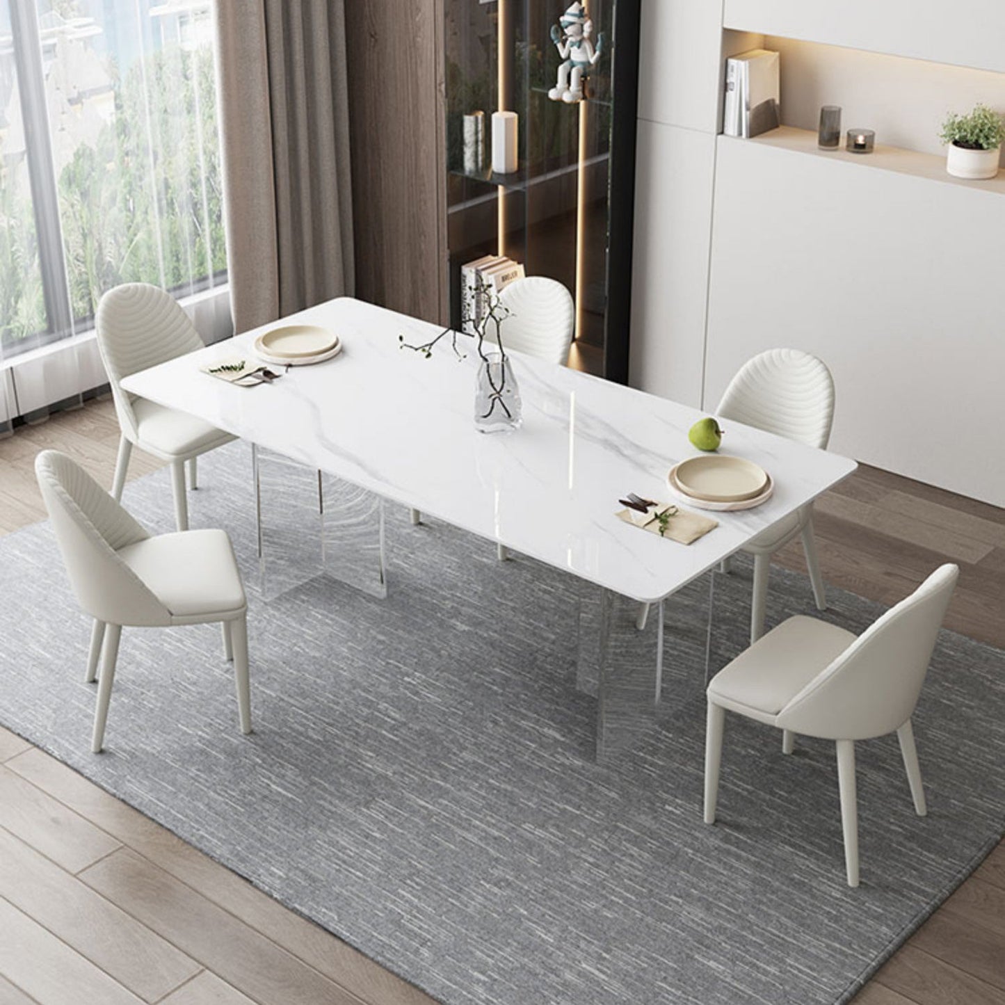Modern Rectangle Dining Table White Sintered Stone Dining Table with Acrylic Base for Kitchen Clearhalo ' dining_table' 'Dining Tables & Seating' 'Dining Tables' 'furn' 'furn_dining_table' 'Furniture' 'furniture_dining_table' 'Kitchen & Dining Furniture' 'kitchen&dining_furn' 'kitchen' 'kitchen_dining_table' 4239304