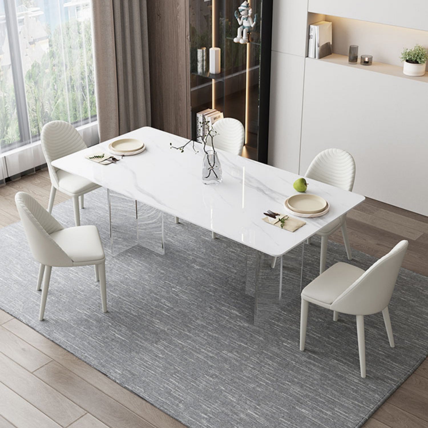 Modern Rectangle Dining Table White Sintered Stone Dining Table with Acrylic Base for Kitchen Clearhalo ' dining_table' 'Dining Tables & Seating' 'Dining Tables' 'furn' 'furn_dining_table' 'Furniture' 'furniture_dining_table' 'Kitchen & Dining Furniture' 'kitchen&dining_furn' 'kitchen' 'kitchen_dining_table' 4239304