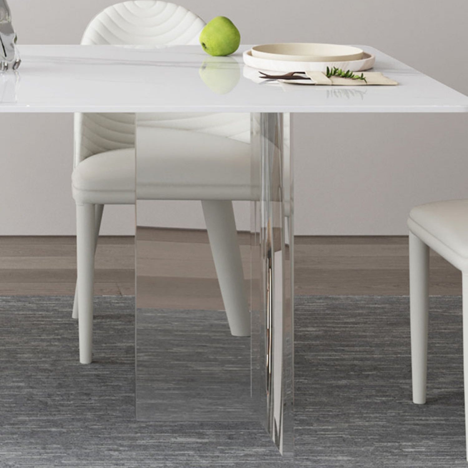 Modern Rectangle Dining Table White Sintered Stone Dining Table with Acrylic Base for Kitchen Clearhalo ' dining_table' 'Dining Tables & Seating' 'Dining Tables' 'furn' 'furn_dining_table' 'Furniture' 'furniture_dining_table' 'Kitchen & Dining Furniture' 'kitchen&dining_furn' 'kitchen' 'kitchen_dining_table' 4239307