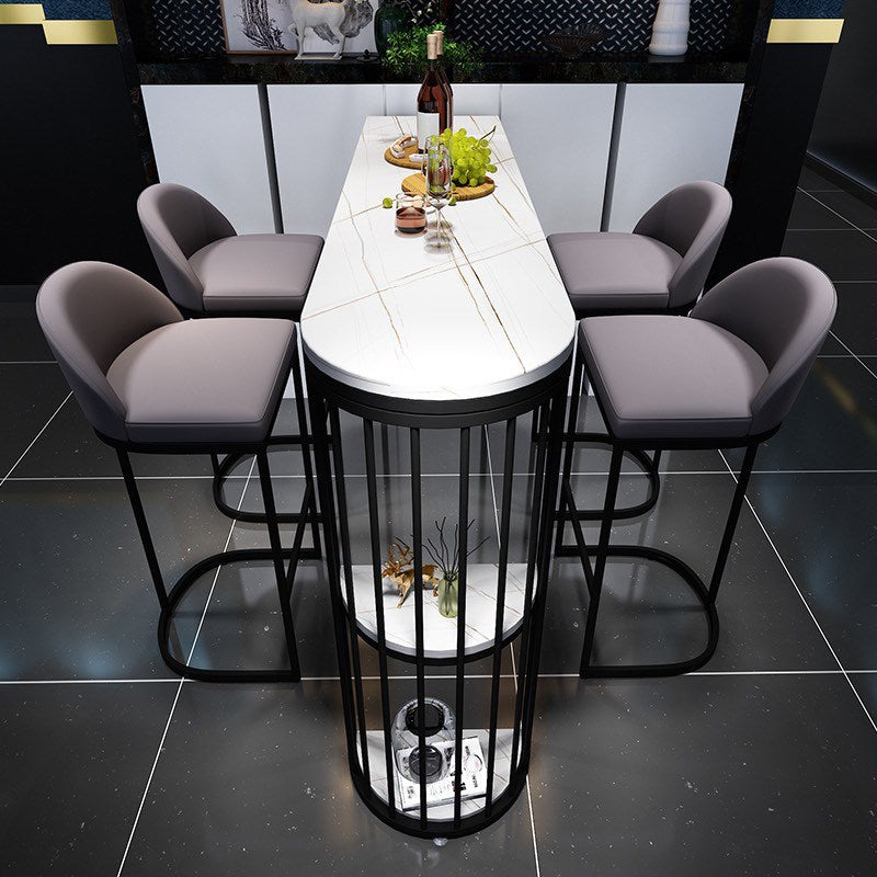 White Stone Industrial Indoor Bar Dining Table Double Pedestal Bistro Table with Shelve Clearhalo 'Bar Furniture' 'Bar Tables' 'bar_tables' 'Furniture' 'furniture_bar_tables' 'Kitchen & Dining Furniture' 'kitchen&dining_furn' 'kitchen' 4239852