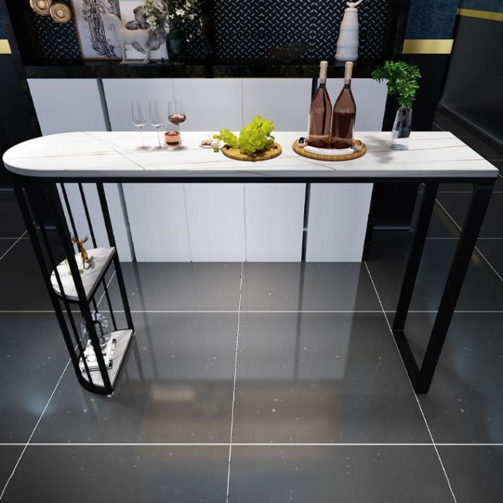 White Stone Industrial Indoor Bar Dining Table Double Pedestal Bistro Table with Shelve Clearhalo 'Bar Furniture' 'Bar Tables' 'bar_tables' 'Furniture' 'furniture_bar_tables' 'Kitchen & Dining Furniture' 'kitchen&dining_furn' 'kitchen' 4239853