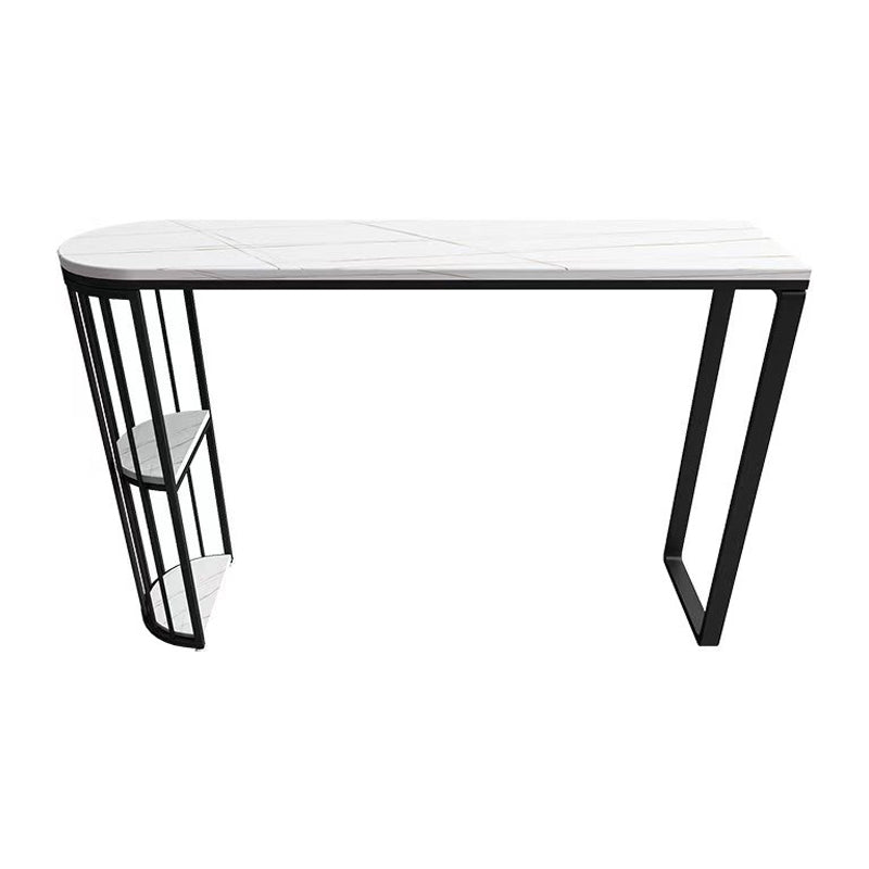 White Stone Industrial Indoor Bar Dining Table Double Pedestal Bistro Table with Shelve Clearhalo 'Bar Furniture' 'Bar Tables' 'bar_tables' 'Furniture' 'furniture_bar_tables' 'Kitchen & Dining Furniture' 'kitchen&dining_furn' 'kitchen' 4239854