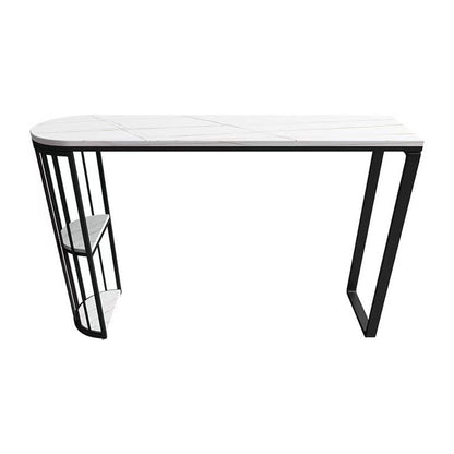 White Stone Industrial Indoor Bar Dining Table Double Pedestal Bistro Table with Shelve Clearhalo 'Bar Furniture' 'Bar Tables' 'bar_tables' 'Furniture' 'furniture_bar_tables' 'Kitchen & Dining Furniture' 'kitchen&dining_furn' 'kitchen' 4239854